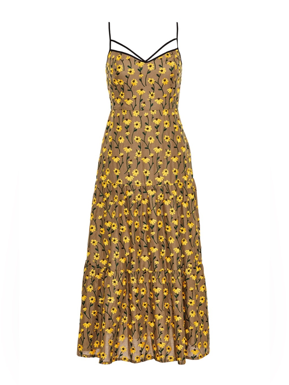 Pearl by Lela Rose Floral Embroidered Voile Tie Detail Dress